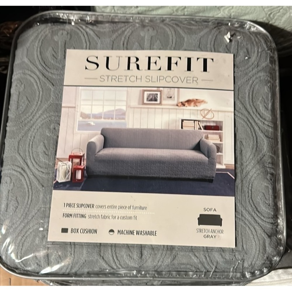 NEW Sure fit stretch anchor gray 1 pc sofa furniture slipcover washable cover